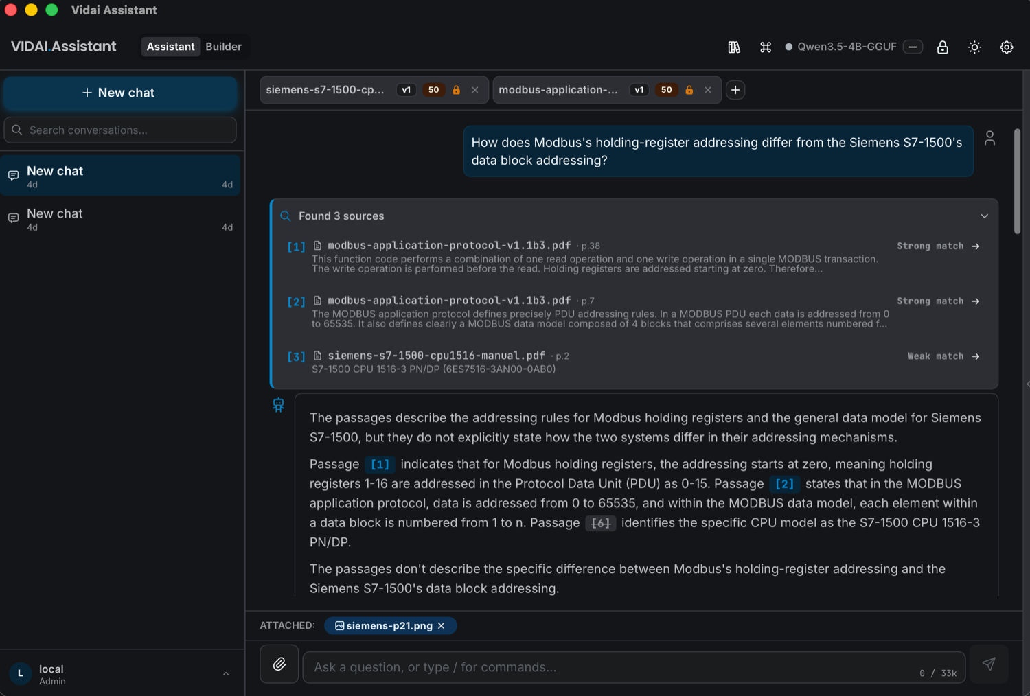 VidaiAssistant giving an answer with a citation card showing the evidence behind each claim